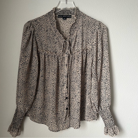 HYFVE Women’s Black and Cream Ruffle Blouse Size Small - Picture 1 of 5